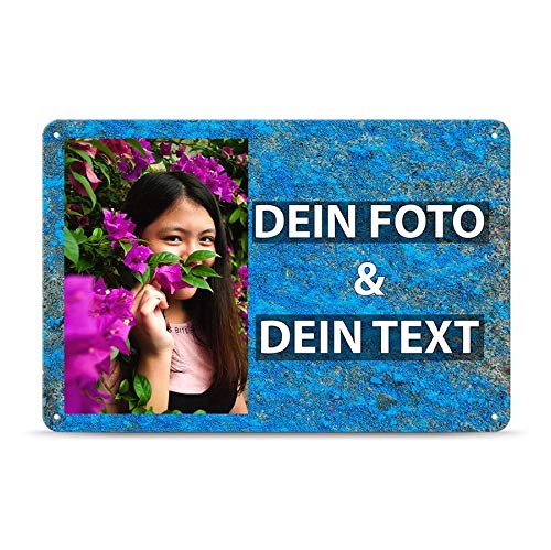 Tassendruck Blech-Schild mit Foto und Text selbst gestalten/Personalisierbar mit eigenem Bild als Metall-Poster / A4 (21x30cm) im Querformat/Grunge Bunt 3 von Tassendruck