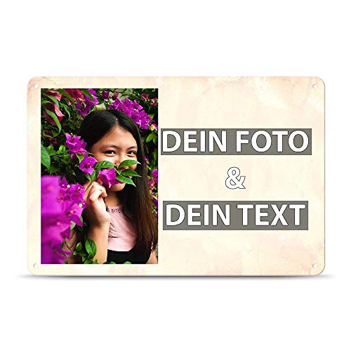 Blech-Schild mit Foto und Text selbst gestalten/Personalisierbar mit eigenem Bild als Metall-Poster / A4 (21x30cm) im Querformat/Papier 1 von Tassendruck