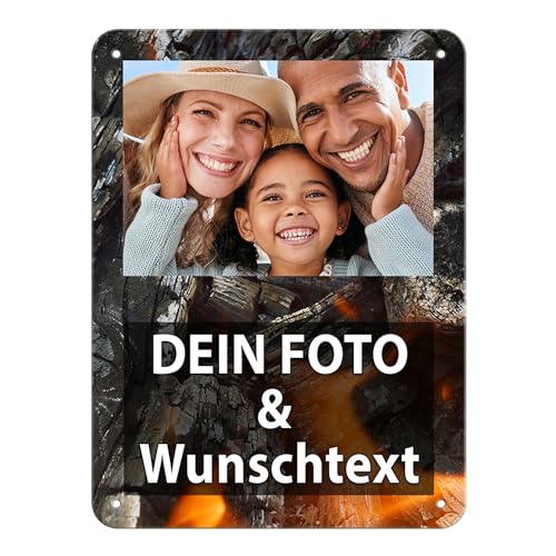 Blech-Schild mit Foto und Text selbst gestalten/Personalisierbar mit eigenem Bild als Metall-Poster / A5 (15x20cm) im Hochformat/Asche 2 von Tassendruck