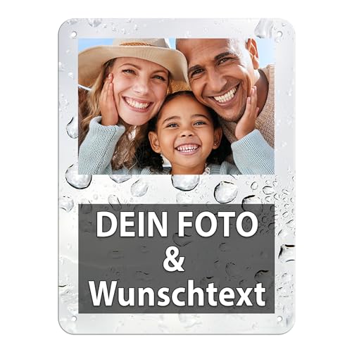 Tassendruck Blech-Schild mit Foto und Text selbst gestalten/Personalisierbar mit eigenem Bild als Metall-Poster / A5 (15x20cm) im Hochformat/Regentropfen 1 von Tassendruck