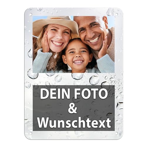 Blech-Schild mit Foto und Text selbst gestalten/Personalisierbar mit eigenem Bild als Metall-Poster / A5 (15x20cm) im Hochformat/Regentropfen 1 von Tassendruck