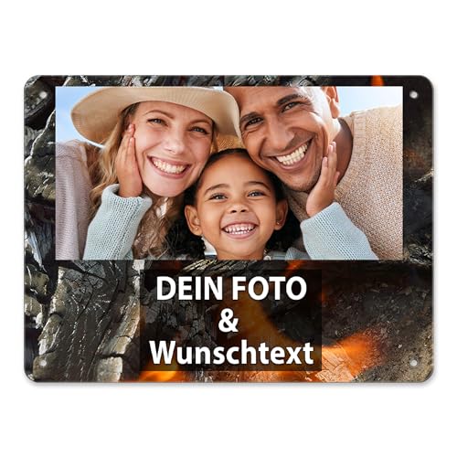 Blech-Schild mit Foto und Text selbst gestalten/Personalisierbar mit eigenem Bild als Metall-Poster / A5 (15x20cm) im Querformat/Asche 2 von Tassendruck