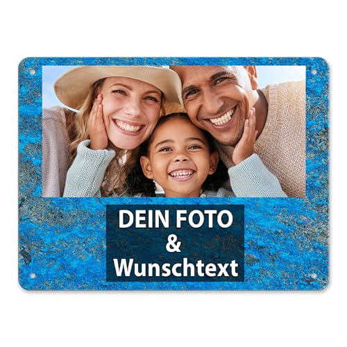 Tassendruck Blech-Schild mit Foto und Text selbst gestalten/Personalisierbar mit eigenem Bild als Metall-Poster / A5 (15x20cm) im Querformat/Grunge Bunt 3 von Tassendruck