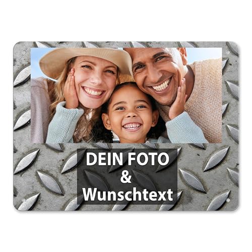 Blech-Schild mit Foto und Text selbst gestalten/Personalisierbar mit eigenem Bild als Metall-Poster / A5 (15x20cm) im Querformat/Stahl 2 von Tassendruck