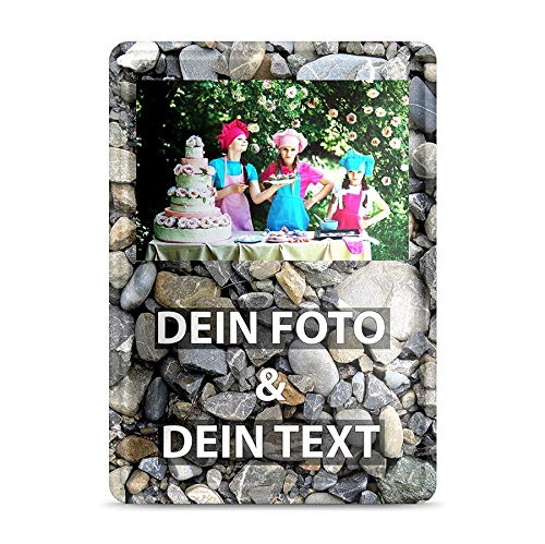 Blech-Schild mit Foto und Text selbst gestalten/Personalisierbar mit eigenem Bild als Metall-Poster / A6 (10x15cm) im Hochformat/Kies 1 von Tassendruck