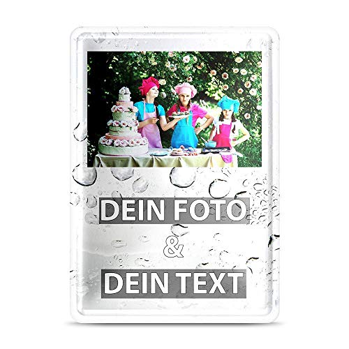 Blech-Schild mit Foto und Text selbst gestalten/Personalisierbar mit eigenem Bild als Metall-Poster / A6 (10x15cm) im Hochformat/Regentropfen 1 von Tassendruck