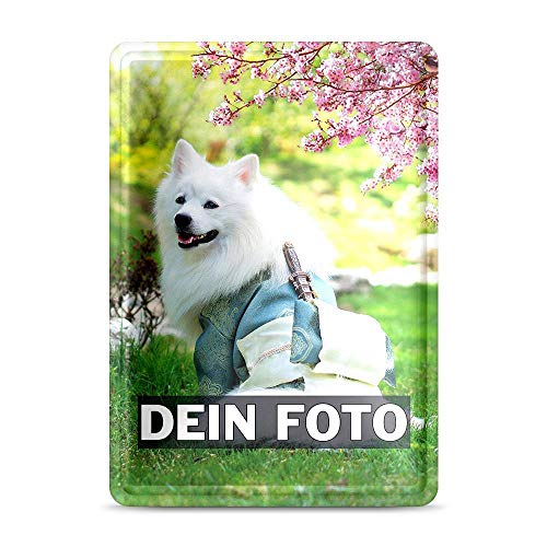 Blech-Schild mit Foto und Text selbst gestalten/Personalisierbar mit eigenem Bild als Metall-Poster / A6 (10x15cm) im Hochformat/Weiss von Tassendruck