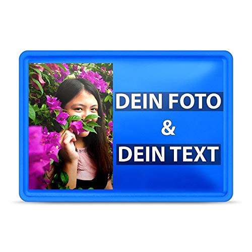 Blech-Schild mit Foto und Text selbst gestalten/Personalisierbar mit eigenem Bild als Metall-Poster / A6 (10x15cm) im Querformat/Blau von Tassendruck