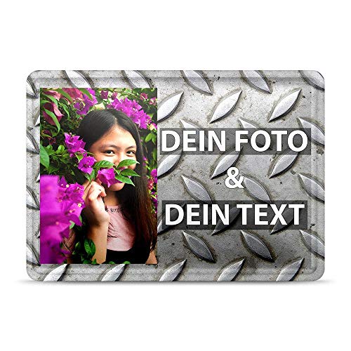 Blech-Schild mit Foto und Text selbst gestalten/Personalisierbar mit eigenem Bild als Metall-Poster / A6 (10x15cm) im Querformat/Stahl 2 von Tassendruck