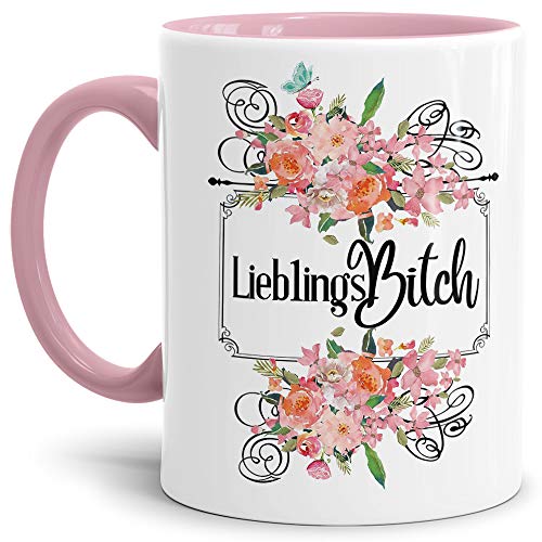 Blumen-Tasse für die Lieblings Bitch - Geschenk-Idee/Freundin/Schwester/Innen & Henkel Rosa von Tassendruck