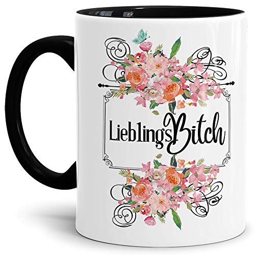 Tassendruck Blumen-Tasse für die Lieblings Bitch - Geschenk-Idee/Freundin/Schwester/Innen & Henkel Schwarz von Tassendruck