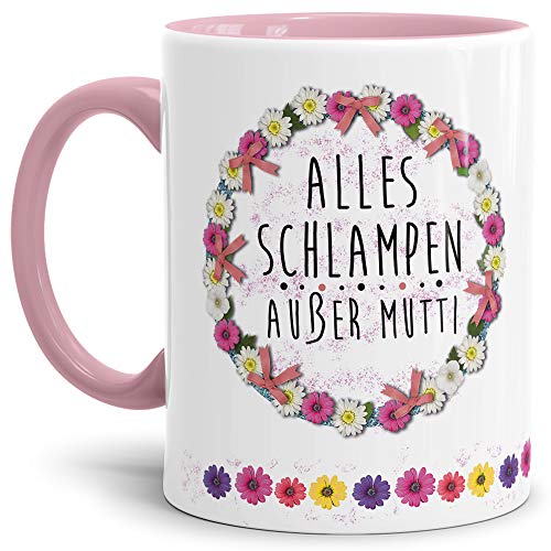 Blumen-Tasse mit Spruch Alles Schlampen außer Mutti - Schimpfwort/Beleidigung/Geschenk-Idee/Büro/Innen & Henkel Rosa Blumen-Tasse mit Spruch Alles Schlampen außer Mutti - Schimpfwort/Beleidigung/Geschenk-Idee/Büro/Innen & Henkel Rosa von Tassendruck