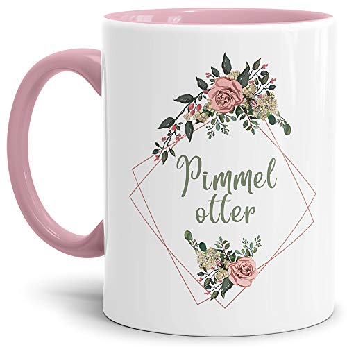 Blumen-Tasse mit Spruch Pimmelotter - Beleidigung/Schimpfwort/Geschenkidee für das Büro/Innen & Henkel Rosa von Tassendruck