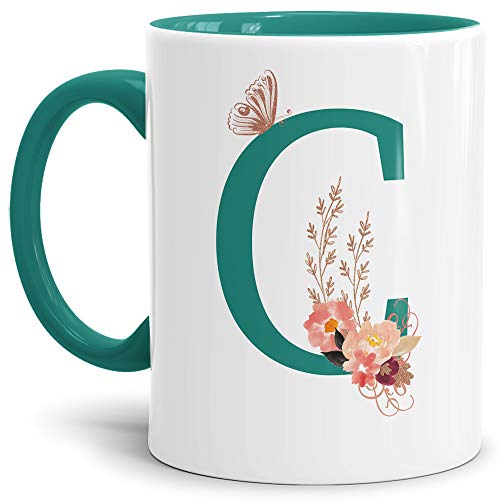 Tassendruck Buchstaben-Tasse mit Blumen - Buchstabe C - Innen & Henkel Türkis - Mug/Cup/Becher/Edel/Geschenk-Idee/Beste Qualität - 25 Jahre Erfahrung Tassendruck Buchstaben-Tasse mit Blumen - Buchstabe C - Innen & Henkel Türkis - Mug/Cup/Becher/Edel/Geschenk-Idee/Beste Qualität - 25 Jahre Erfahrung von Tassendruck