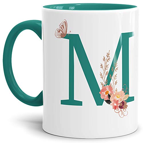 Tassendruck Buchstaben-Tasse mit Blumen - Buchstabe M - Innen & Henkel Türkis - Mug/Cup/Becher/Edel/Geschenk-Idee/Beste Qualität - 25 Jahre Erfahrung Tassendruck Buchstaben-Tasse mit Blumen - Buchstabe M - Innen & Henkel Türkis - Mug/Cup/Becher/Edel/Geschenk-Idee/Beste Qualität - 25 Jahre Erfahrung von Tassendruck