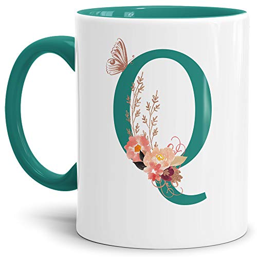 Tassendruck Buchstaben-Tasse mit Blumen - Buchstabe Q - Innen & Henkel Türkis - Mug/Cup/Becher/Edel/Geschenk-Idee/Beste Qualität - 25 Jahre Erfahrung Tassendruck Buchstaben-Tasse mit Blumen - Buchstabe Q - Innen & Henkel Türkis - Mug/Cup/Becher/Edel/Geschenk-Idee/Beste Qualität - 25 Jahre Erfahrung von Tassendruck