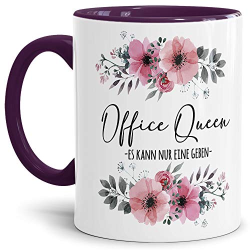 Tassendruck Bürotasse mit Spruch - Officequeen - Innen & Henkel Violett von Tassendruck