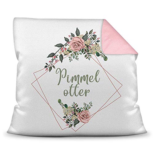 Tassendruck Deko-Kissen mit Blumen-Kranz und Spruch Pimmelotter - Beleidigung/Schimpfwort/Geschenkidee / 40 cm x 40 cm/Farbkissen Rosa inkl. Füllung von Tassendruck