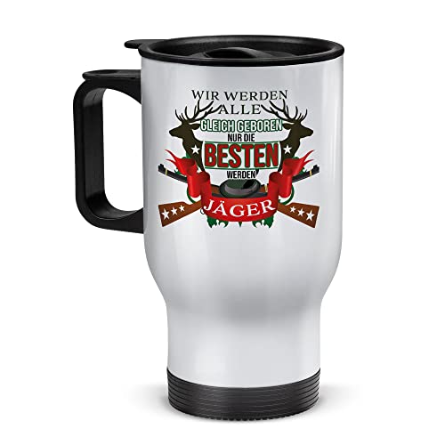 Tassendruck Edelstahl-Thermobecher mit Spruch - Nur die Besten Werden Jäger - Coffee to Go Becher mit Geweih, Reisebecher, Jäger Geschenke, Jagd Zubehör, Waidmannsheil | Weiß, 390 ml von Tassendruck