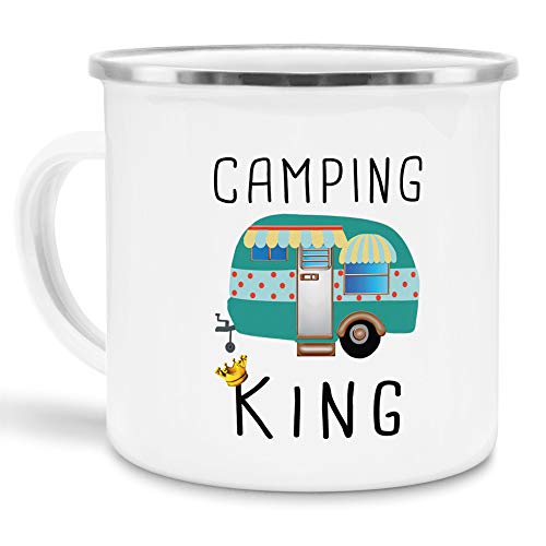 Tassendruck Emaille Tasse Camping lustig - Geschenk zum Camping/Tasse für coole Camper/Geschenk-Idee Campingfreunde - Camping King - klein silber Rand von Tassendruck