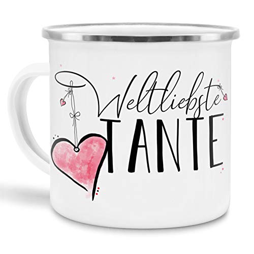 Tassendruck Emaille mit Spruch für die Weltbeste Tante - Kaffeetasse/Familie/Geschenk-Idee/Mug/Cup/Emaille klein von Tassendruck