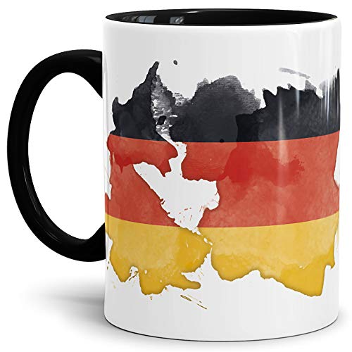 Flaggen-Tasse Deutschland Innen & Henkel Schwarz - Fahne/Länderfarbe/Wasserfarbe/Aquarell/Cup/Tor/Qualität Made in Germany von Tassendruck