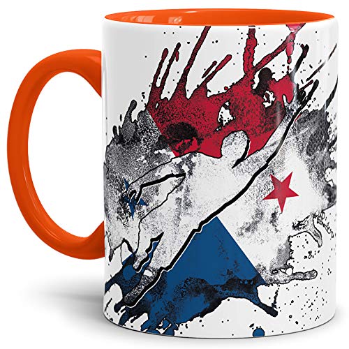 Tassendruck Flaggen-Tasse Fussballer -Panama - Fahne/Länderfarbe/WM 2018/Weltmeisterschaft/Cup/Tor/Innen & Henkel Orange - Qualität Made in Germany von Tassendruck