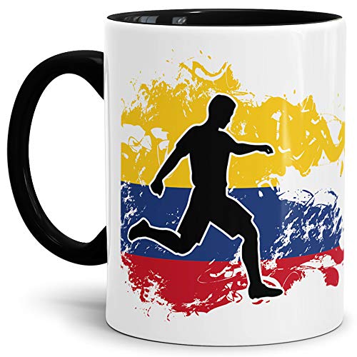 Tassendruck Flaggen-Tasse mit Spieler Kolumbien - Innen & Henkel Schwarz - Fahne/Länderfarbe/WM/EM/Weltmeisterschaft/Europmeisterschaft/Cup/Tor/Qualität Made in Germany von Tassendruck