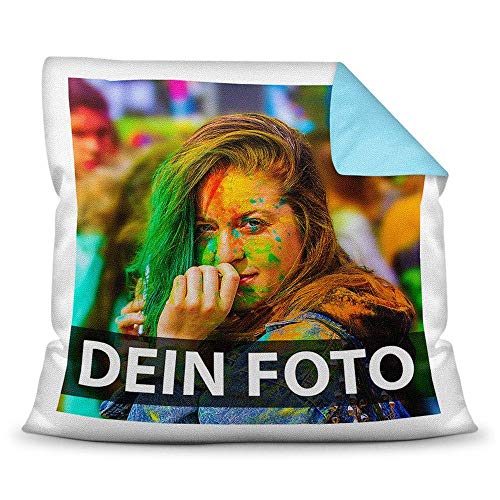 Tassendruck Foto-Kissen Selbst gestalten (40 x 40 cm) - mit Foto individuell Bedruckt/Rückseite Blau/Personalisierte Geschenk-Idee/Deko-Kissen/Kopf-Kissen inkl. Füllung von Tassendruck