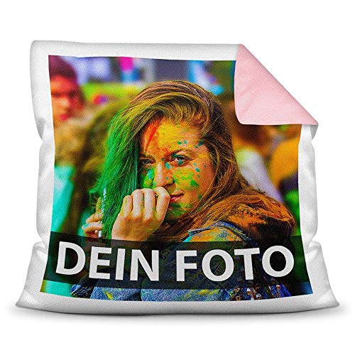 Tassendruck Foto-Kissen Selbst gestalten (40 x 40 cm) - mit Foto individuell Bedruckt/Rückseite Rosa/Personalisierte Geschenk-Idee/Deko-Kissen/Kopf-Kissen inkl. Füllung von Tassendruck