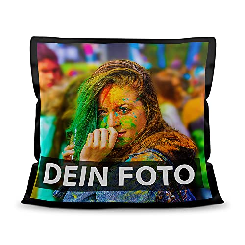 Foto-Kissen Selbst gestalten (45 x 45 cm) - mit Foto individuell Bedruckt - Schwarz, satiniert / 100% Polyester/Inkl. Kissenfüllung/Personalisierte Geschenk-Idee/Kopfkissen mit eigenem Foto von Tassendruck