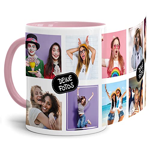 Tassendruck Foto-Tasse zum selbst gestalten mit Foto-Collage für 10 Wunschfotos - Geschenk für Familie, Freunde, Geburtstag, Weihnachten - Keramik Innen & Henkel Rosa, 300 ml I Personalisiert von Tassendruck