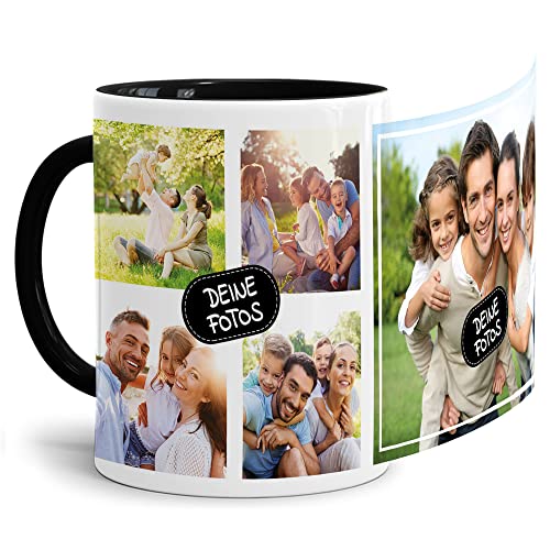 Tassendruck Foto-Tasse zum selbst gestalten mit Foto-Collage für 5 Wunschfotos - Geschenk für Familie, Freunde, Geburtstag, Weihnachten - Keramik Innen & Henkel Schwarz, 300 ml I Personalisiert von Tassendruck