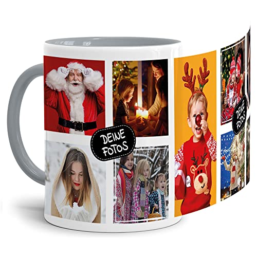 Tassendruck Foto-Tasse zum selbst gestalten mit Foto-Collage für 9 Wunschfotos - Geschenk für Familie, Freunde, Geburtstag, Weihnachten - Keramik Innen & Henkel Grau, 300 ml I Personalisiert von Tassendruck