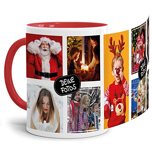 Tassendruck Foto-Tasse zum selbst gestalten mit Foto-Collage für 9 Wunschfotos - Geschenk für Familie, Freunde, Geburtstag, Weihnachten - Keramik Innen & Henkel Rot, 300 ml I Personalisiert von Tassendruck