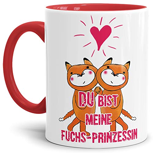 Fuchs-Tasse mit Spruch Du bist meine Fuchs-Prinzessin - Kaffeetasse/Mug/Cup/Prinzessin/Lustig/Witzig/Innen & Henkel Rot von Tassendruck