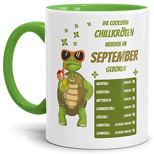 Tassendruck Geburtstags-Tasse Die Coolsten Chillkröten Werden im September Geboren Innen & Henkel Hellgrün - Mug/Cup/Becher/Lustig/Witzig/Geschenk-Idee von Tassendruck