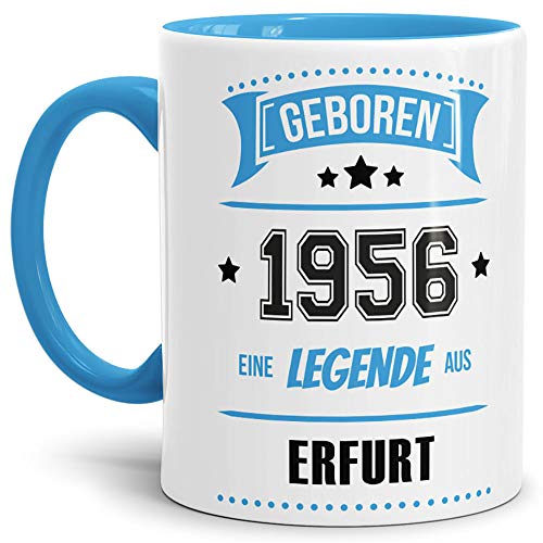 Tassendruck Geburtstags-Tasse Geboren 1956 Eine Legende aus Erfurt Innen & Henkel Hellblau/Geschenk/mit Spruch/Mug/Cup/Becher/Qualität Made in Germany von Tassendruck