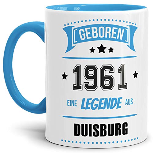 Tassendruck Geburtstags-Tasse Geboren 1961 Eine Legende aus Duisburg Innen & Henkel Hellblau/Geschenk/mit Spruch/Mug/Cup/Becher/Qualität Made in Germany von Tassendruck