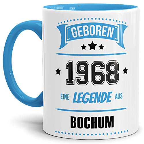 Tassendruck Geburtstags-Tasse Geboren 1968 Eine Legende aus Bochum Innen & Henkel Hellblau/Geschenk/mit Spruch/Mug/Cup/Becher/Qualität Made in Germany von Tassendruck