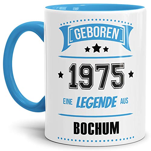 Tassendruck Geburtstags-Tasse Geboren 1975 Eine Legende aus Bochum Innen & Henkel Hellblau/Geschenk/mit Spruch/Mug/Cup/Becher/Qualität Made in Germany von Tassendruck