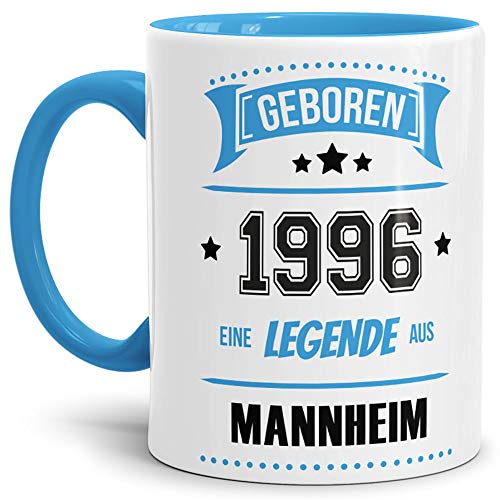 Tassendruck Geburtstags-Tasse Geboren 1996 Eine Legende aus Mannheim Innen & Henkel Hellblau/Geschenk/mit Spruch/Mug/Cup/Becher/Qualität Made in Germany von Tassendruck