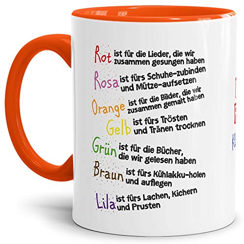 Tassendruck Geschenk Tasse für Kinder mit Spruch zum Kitaabschied - Danke für die Kitazeit - Abschied Kita/Geschenkidee Erzieherin Schulkind/Erinnerung - Innen & Henkel Orange von Tassendruck