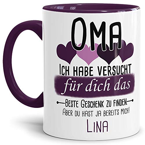 Tassendruck Geschenk Tasse mit Spruch PERSONALISIERT - Bestes Geschenk für Oma von Enkelkind - Kaffee-Tasse/Geschenkidee Geburtstag Muttertag/Muttertagsgeschenk - Innen & Henkel Violett von Tassendruck
