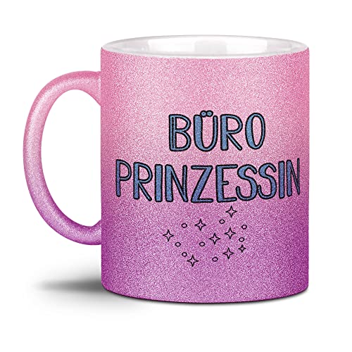 Glitzer-Tasse - Büro Prinzessin - Geschenk für Freundin, Kollegin, Frauen, Arbeit, Glitter - Hochwertige Keramik, Verlauf Rosa-Pink, 300 ml von Tassendruck