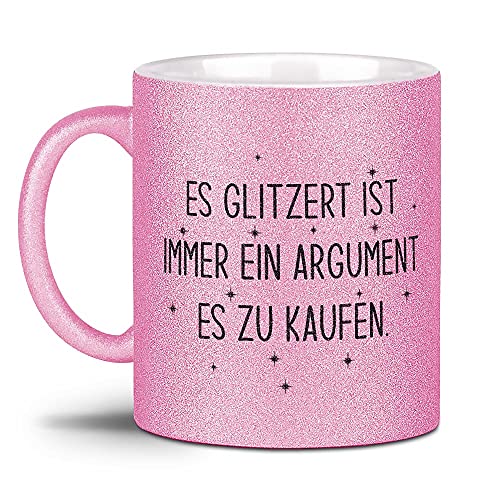 Tassendruck Glitzertasse - Es glitzert, ich kauf es - Geschenke für die beste Freundin, Frauen, Glitter - Hochwertige Keramik, Rosa, 300 ml von Tassendruck