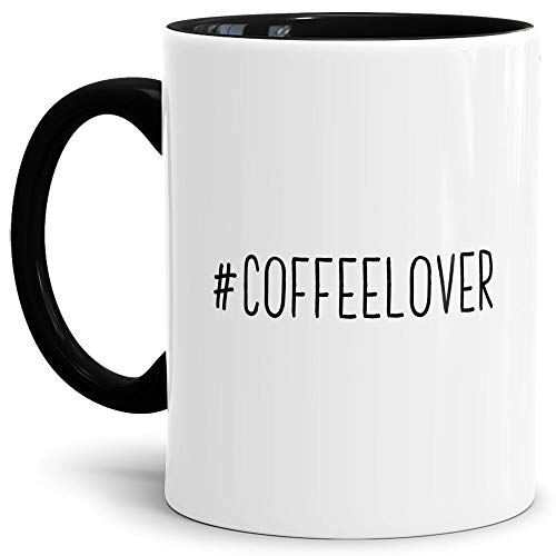 Tassendruck Hashtag-Tasse #coffeelover - Cool/Modern/Lustig/Geschenk-Idee/Innen & Henkel Schwarz von Tassendruck