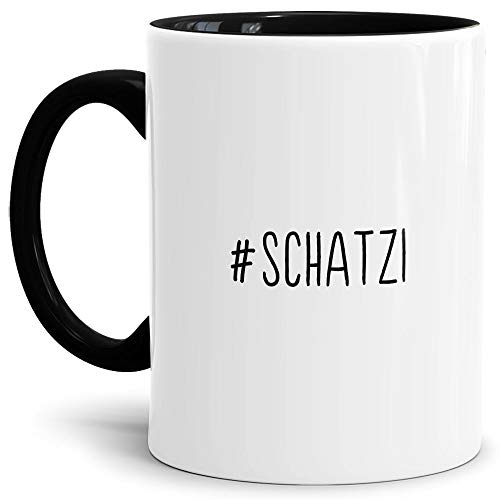 Tassendruck Hashtag-Tasse #schatzi - Cool/Modern/Lustig/Geschenk-Idee/Innen & Henkel Schwarz von Tassendruck