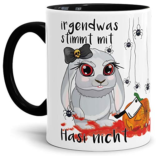 Hasi-Tasse Halloween - Witzig/Hasi/Schön/Lustig/Geschenk - Irgendwas stimmt mit Hasi nicht - Innen & Henkel Schwarz von Tassendruck