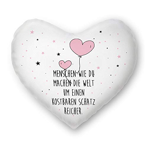 Tassendruck Herz-Kissen zum Valentinstag mit Spruch Menschen wie du - Herz-Ballons/Partner/Paar/Schatz/Verliebt/Geschenk-Idee/Süß/Herzkissen Weiß inkl. Füllung von Tassendruck